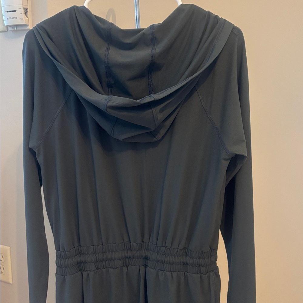 Getting Out Long Sleeve Hooded Zip-Up Athleisure Dress Romper Large Dark Green - Picture 8 of 12